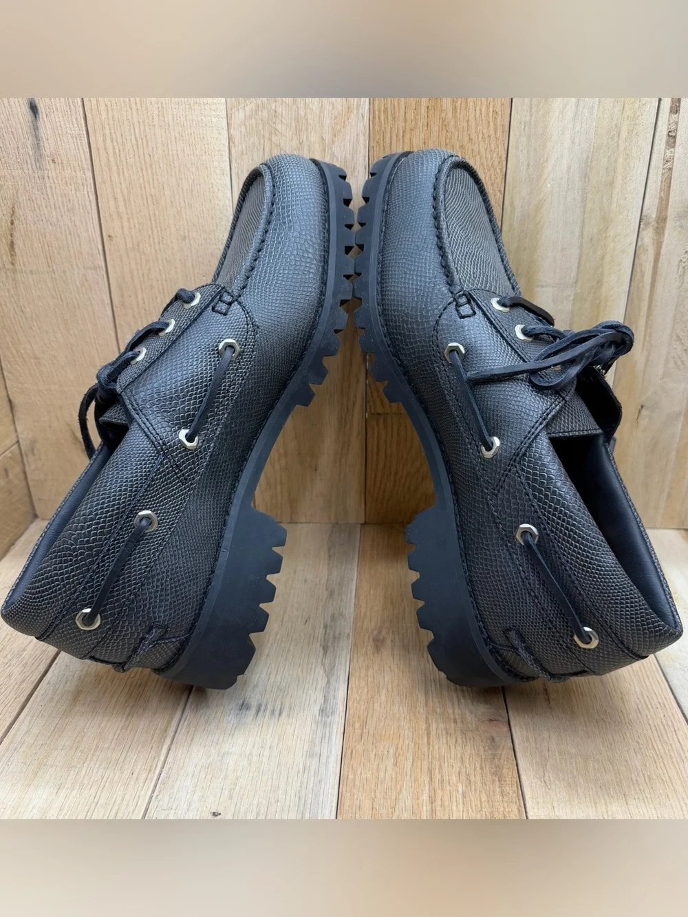 Timberland x Vibram Black Leather Moccasin Boat Shoes Men's Size 9 New